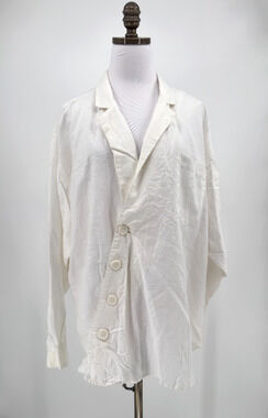 Vintage International Male White Linen Lightweight Asymmetrical Button Jacket L